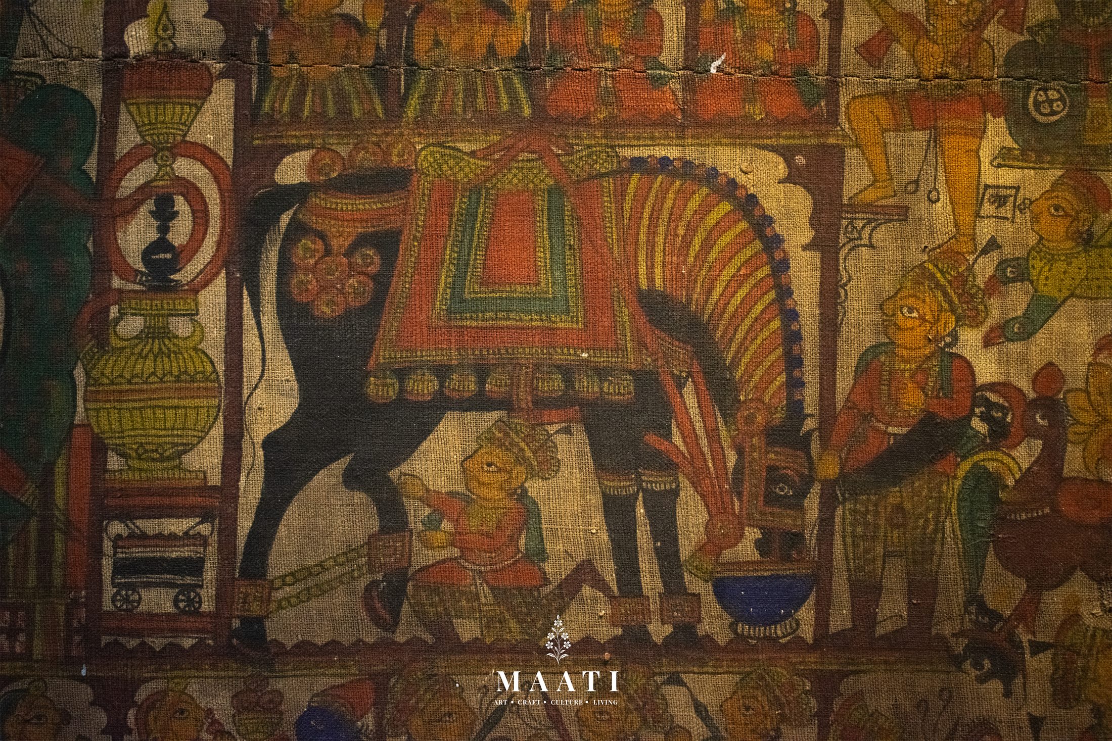 A Chitrakathi painting detail with an elephant and figures
