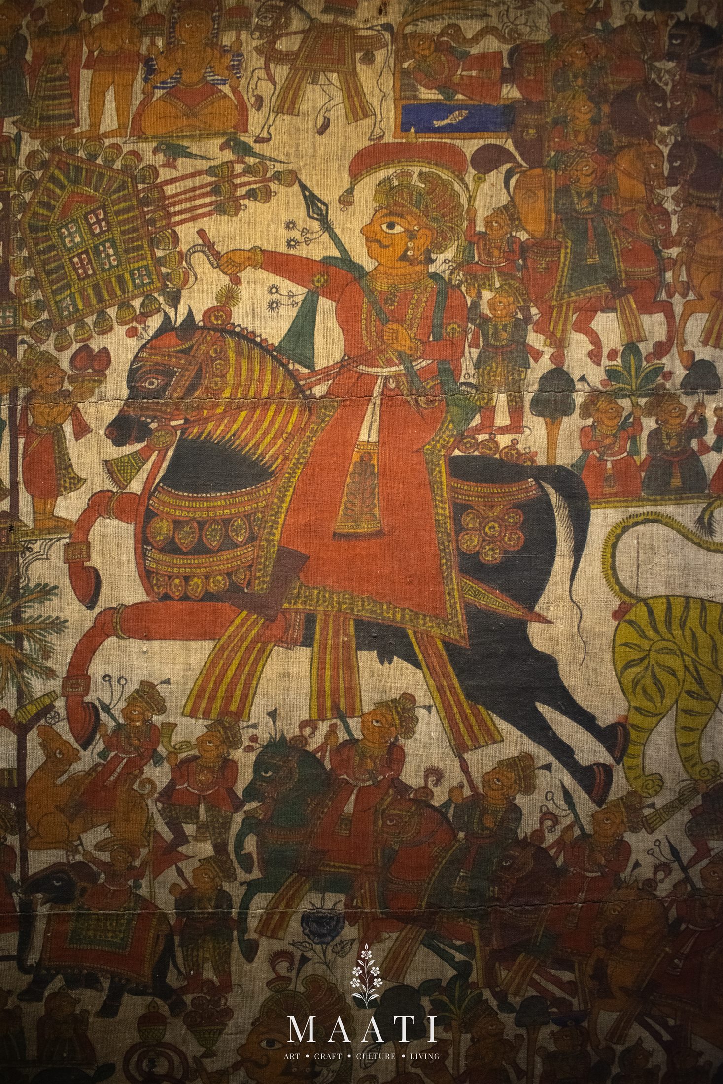 A Chitrakathi painting detail of a rider on horseback
